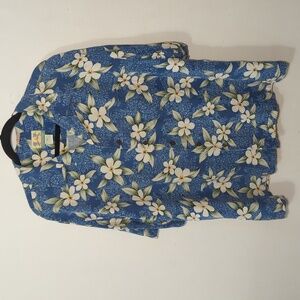Reyn Spooner Silk Hawaiian Shirt Blue Regency Soft Jacquard Vintage Men's XL